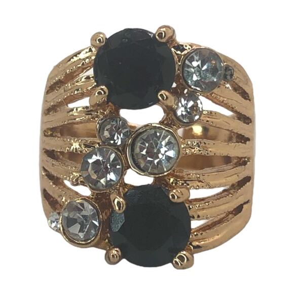 Gold and Black Rhinestone Statement Ring - Size 6.5 - Picture 3 of 7